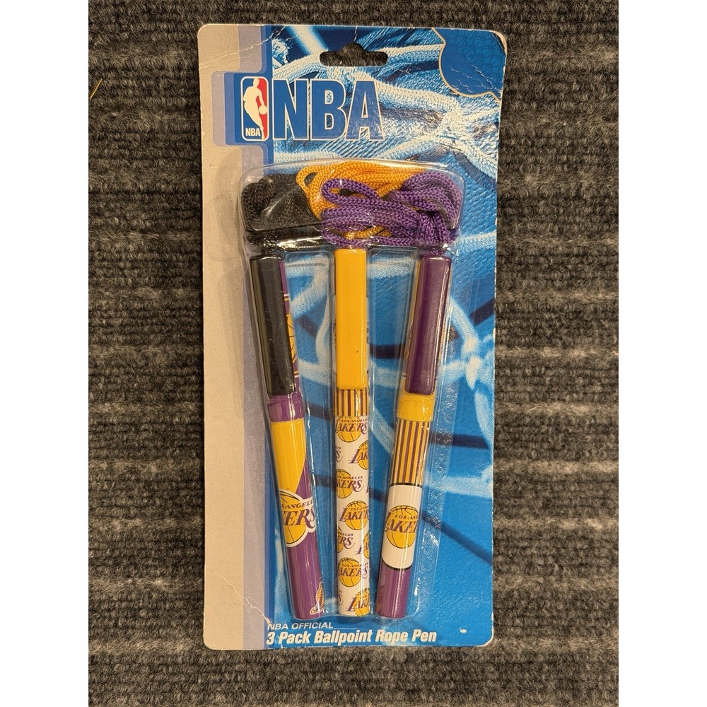 NBA Official 3 Pack Ballpoint Rope Pen Los Angeles Lakers Basketball NWT Sealed
